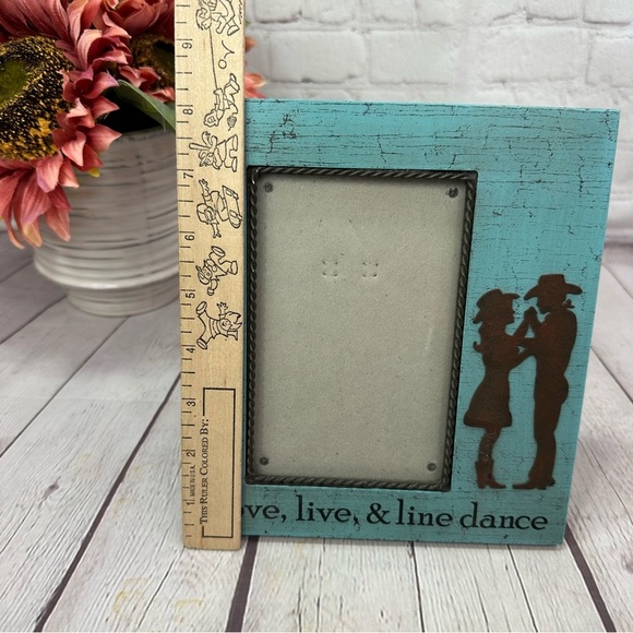 Rustic turquoise Blue Picture Frame with western cowgirl cowboy Design - Picture 2 of 6